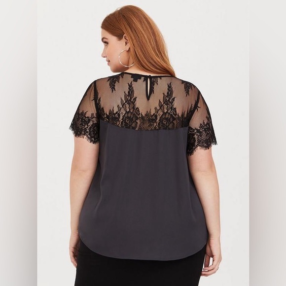 Torrid Satin With Lace Trim Blouse black size 4XL. - Picture 3 of 11
